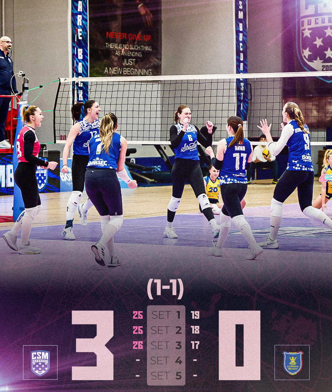 CSM Bucuresti intalneste Corona Brasov si egalizeaza seria din sferturile Diviziei A1 la volei feminin
