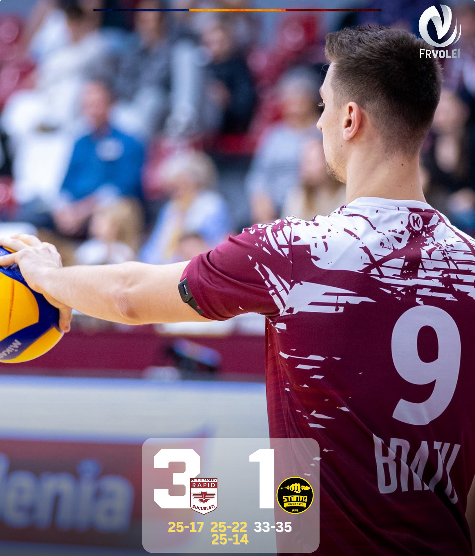 Rapid Bucuresti finalizeaza sezonul regulat din Divizia A1 la volei masculin cu o victorie impotriva Stiintei Bucuresti