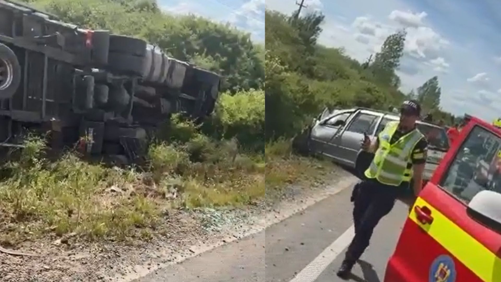 Accident în Timiș. Un autotren s-a răsturnat pe drum, iar un bărbat și-a pierdut viața. 1 Accident in Timis Un autotren s a rasturnat pe drum iar un barbat si a pierdut viata